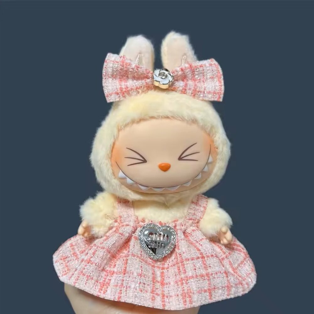Labubu Designer Dress Bow Clothing Outfit Pink Clothes Accessories Monsters Doll